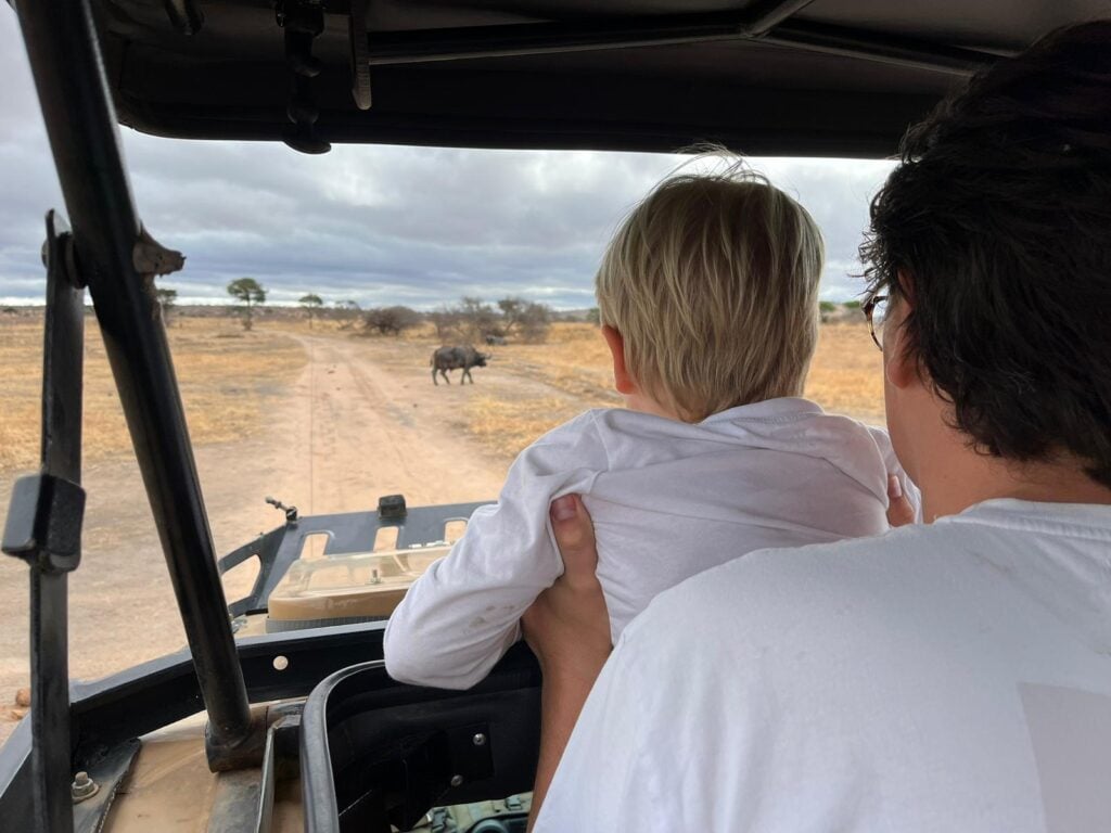 Kenya-safari: Barn ser på dyr fra vinduet i safarijeep