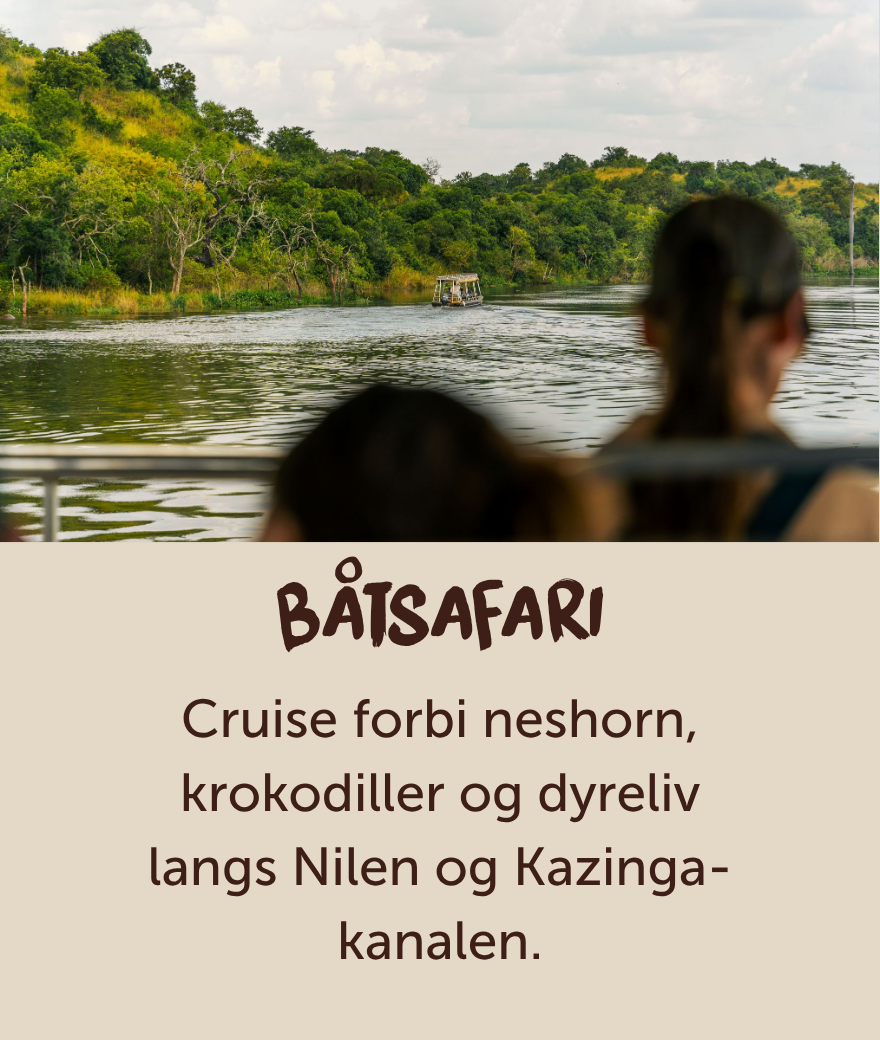 Reisende som nyter en båtsafari på en dyrerik elv i Uganda.